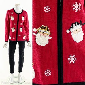 Santa Applique Ugly Christmas Cardigan Sweater